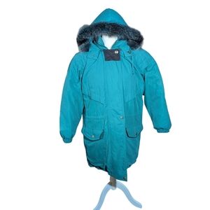 Warm Down Filled Hooded Winter Coat Green Vtg Cyclone made In Canada Sz S